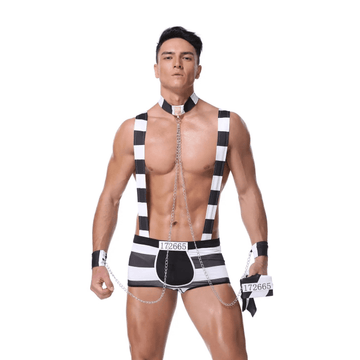 Prisoner Costume for Male / Black and White Aparel for Sex Game